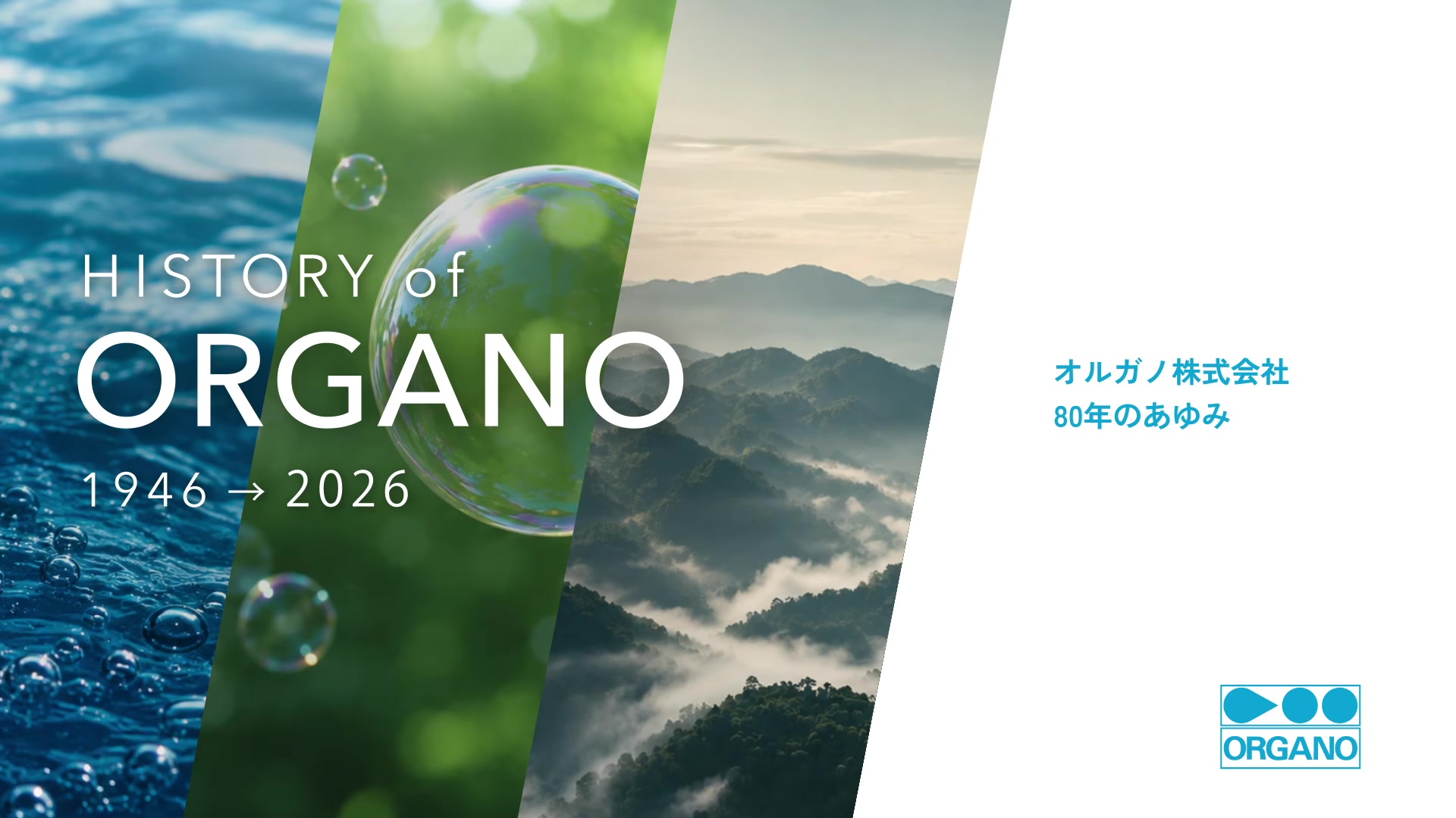 オルガノ株式会社様 80年のあゆみ｜「HISTORY of ORGANO 1946→2026」のタイトル